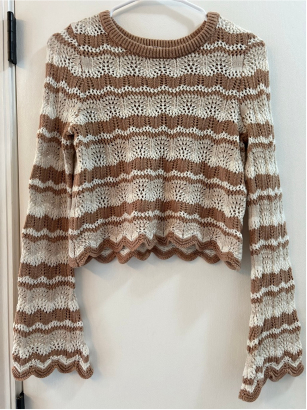 Hippie Rose Boho Striped Crochet Knit Sweater Size M Bell Sleeve EUC